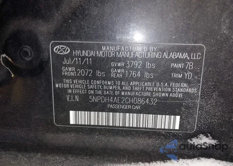 2012 Hyundai Elantra Limited z USA, uszkodzony, nr VIN 5NPDH4AE2CH086432